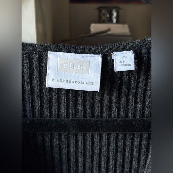 Anthropologie Ett:twa Women Gray Ribbed Tunic V Neck Sweater Wool Blend - Picture 3 of 6